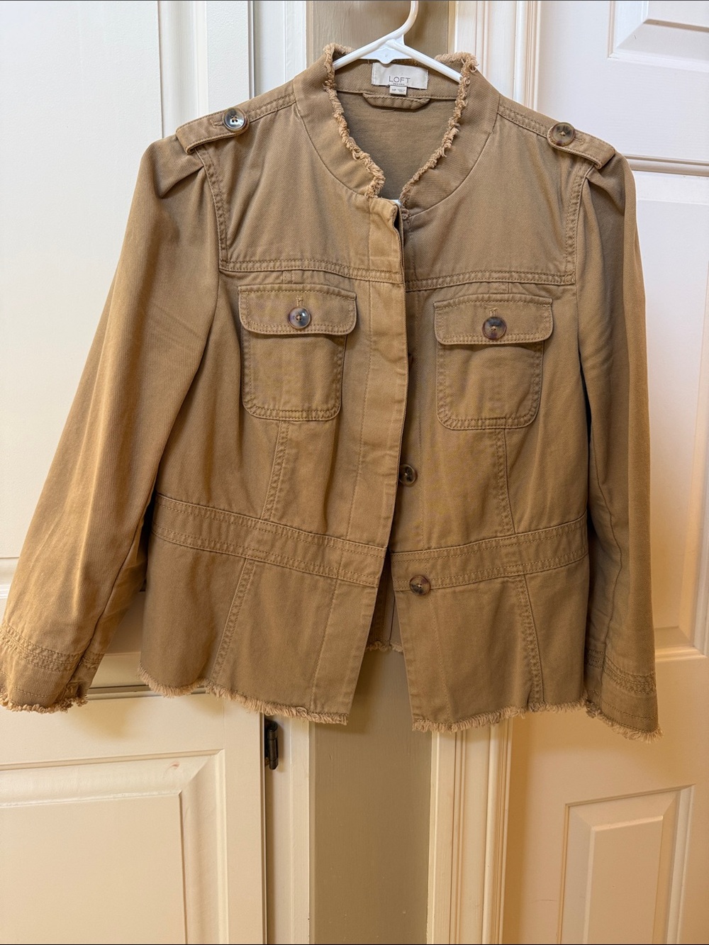 LOFT Tan Frayed-Hem Utility Jacket